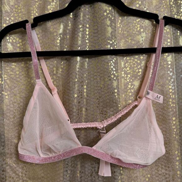Victorias Secret Very Sexy Light Angel Pink Sheer Shine Rhinestone Bralette NWT - Picture 1 of 11
